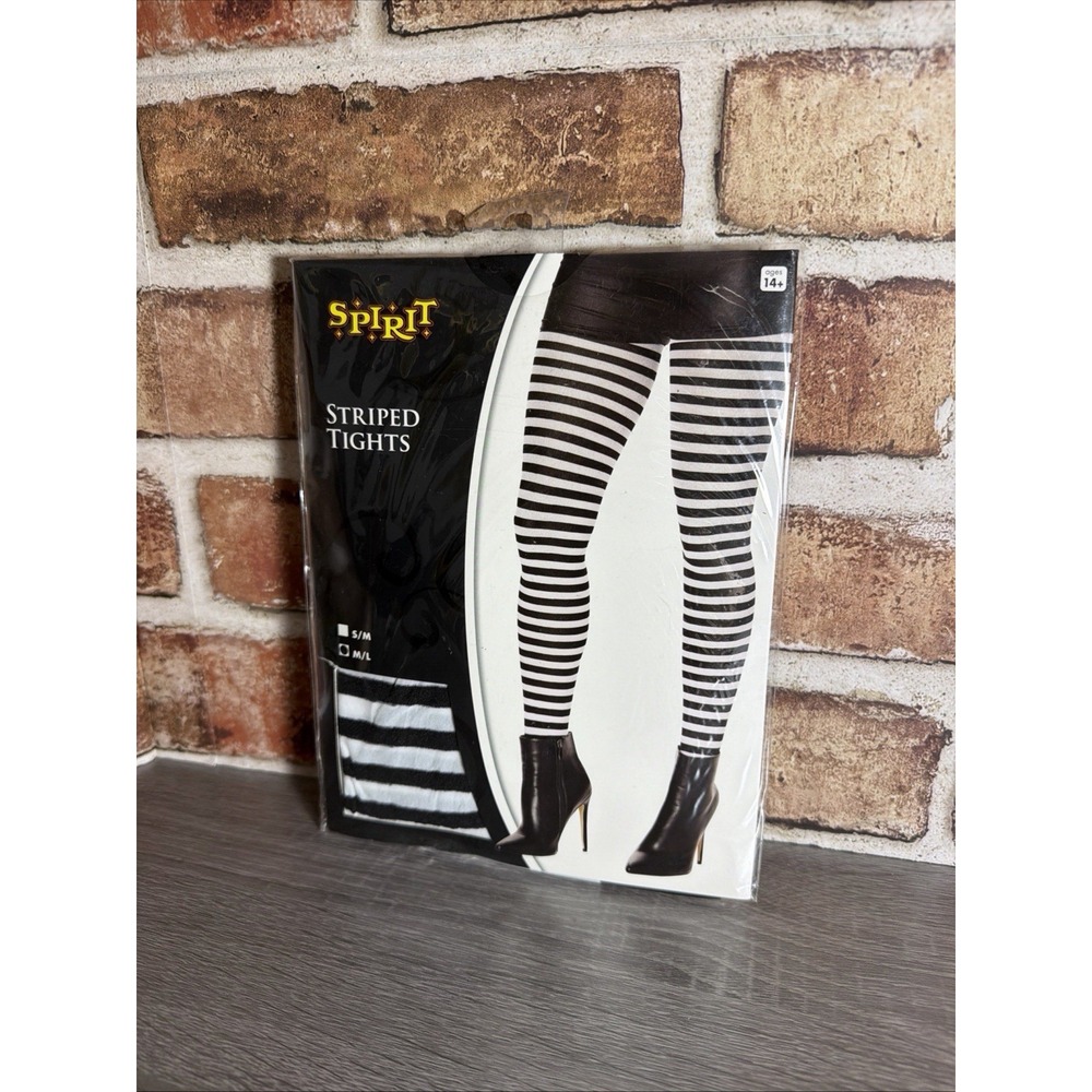 NEW Spirit Halloween Black White Striped Tights Womens Medium/Large Costume